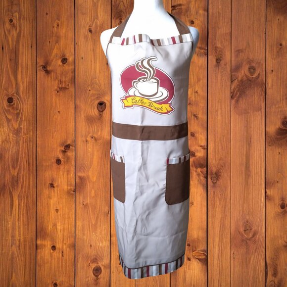 TWILL MAINSTAYS "COFFEE BREAK" FULL APRON WITH 2 POCKETS BARISTA LATTE KITCHEN - Picture 1 of 5